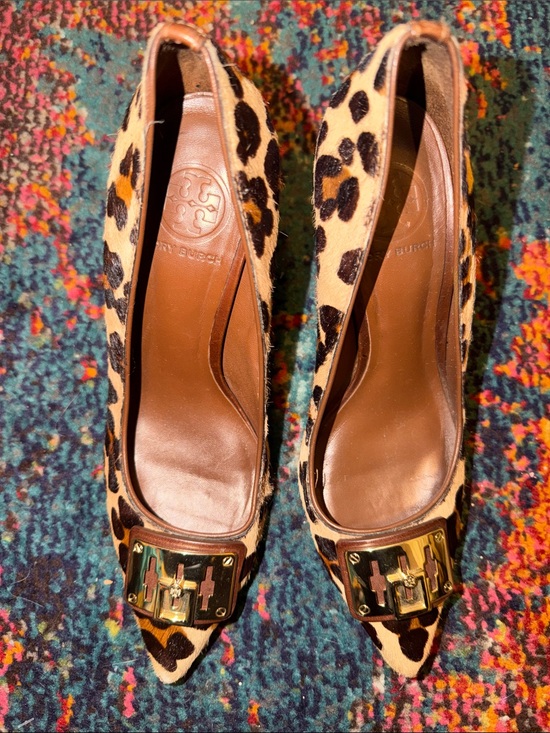 Tory Burch Shoes - Tory Burch Leopard Print Pointed Toe Heels with Gold Accent